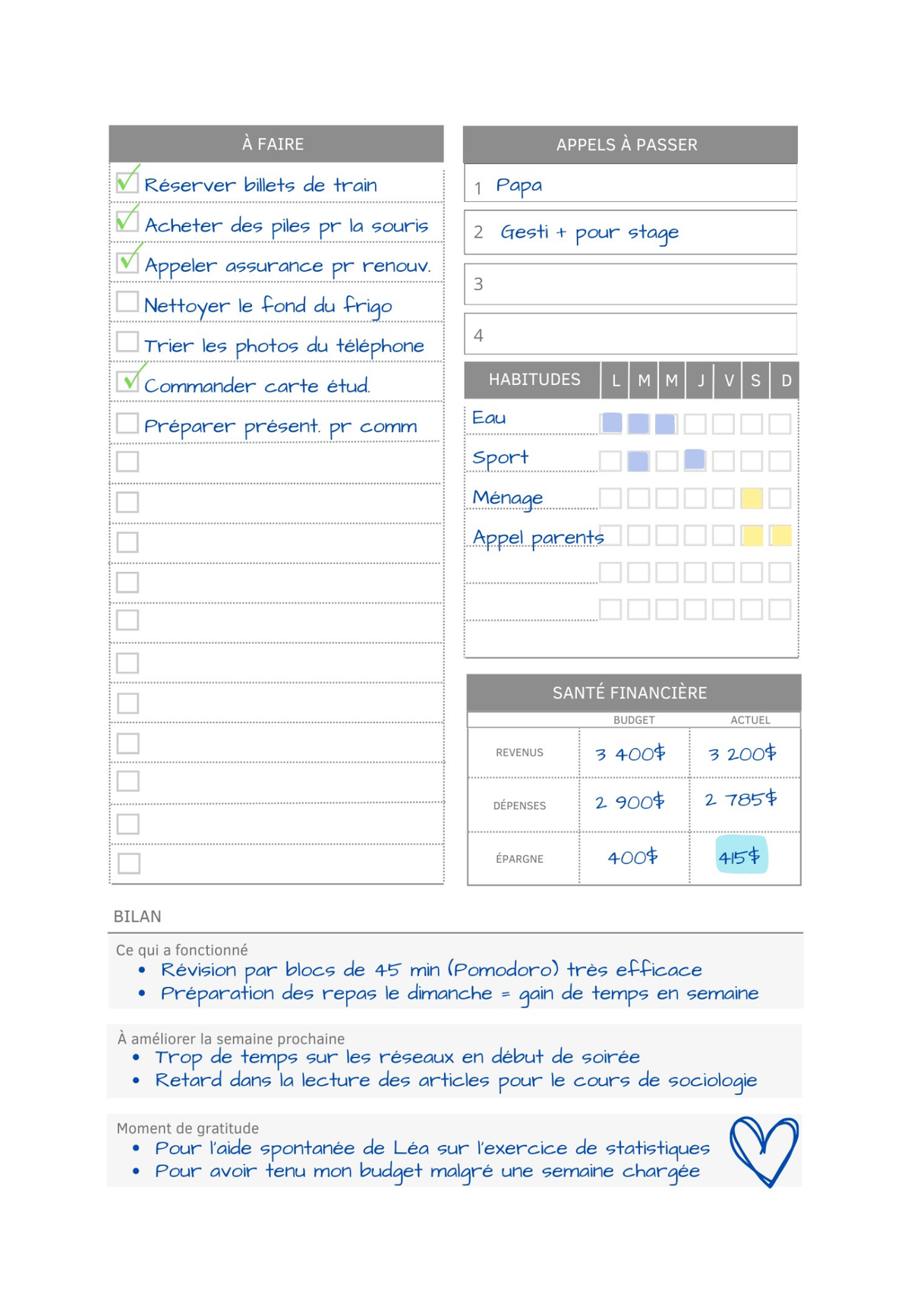 Planificateur Hebdomadaire A5  – Gabarits guidés - Non daté
